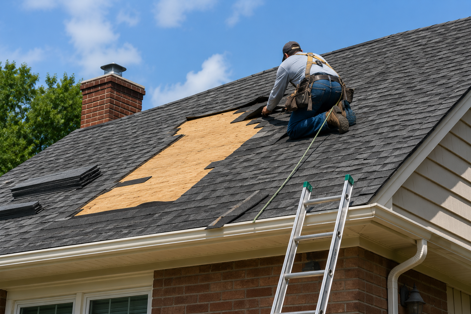 Damaged roof before home sale